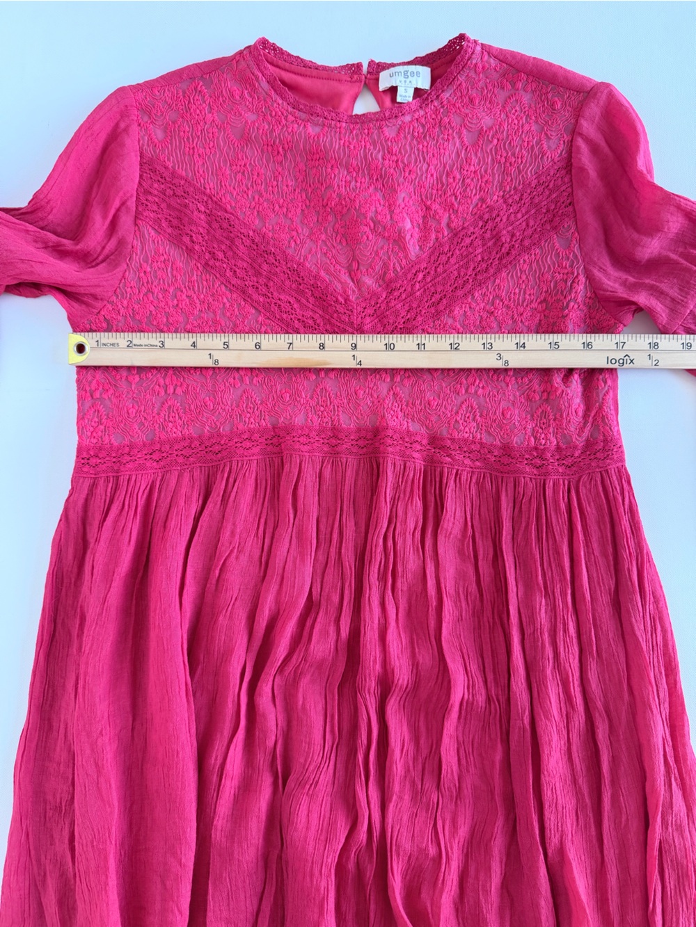 Umgee Bright Red Lace Boho Tiered Bell Sleeve Tunic Dress Top Small - Picture 5 of 9